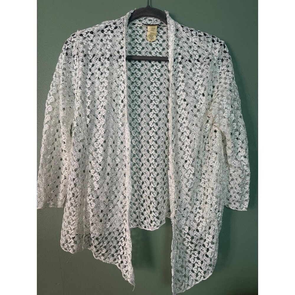 Brittany Black Women's Petite PXL Ivory Crochet Open Cover-Up Sweater Top Knit